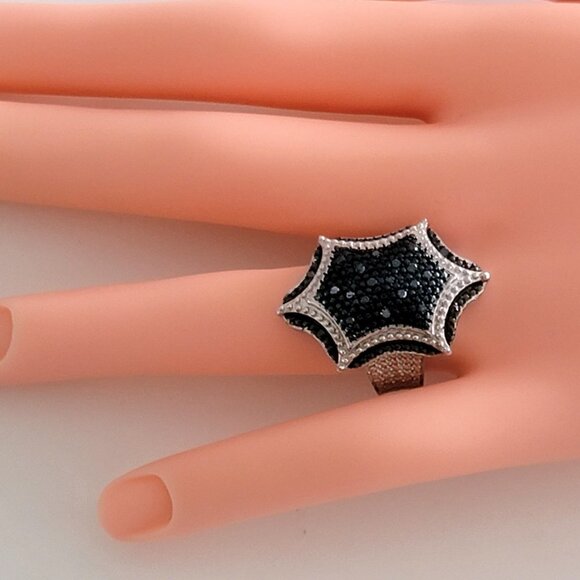 Blue Diamond Ring Set in 925 Silver signed SJD - Picture 11 of 12